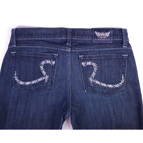 Rock & Republic Kassandra Dark Wash Stretch Embellished Sz 28 - Picture 3 of 12
